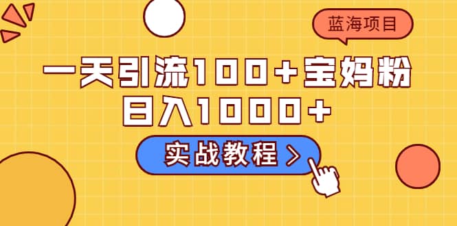 一天引流100+宝妈粉，日入1000+的蓝海项目（实战教程）网创吧-网创项目资源站-副业项目-创业项目-搞钱项目念念云网创